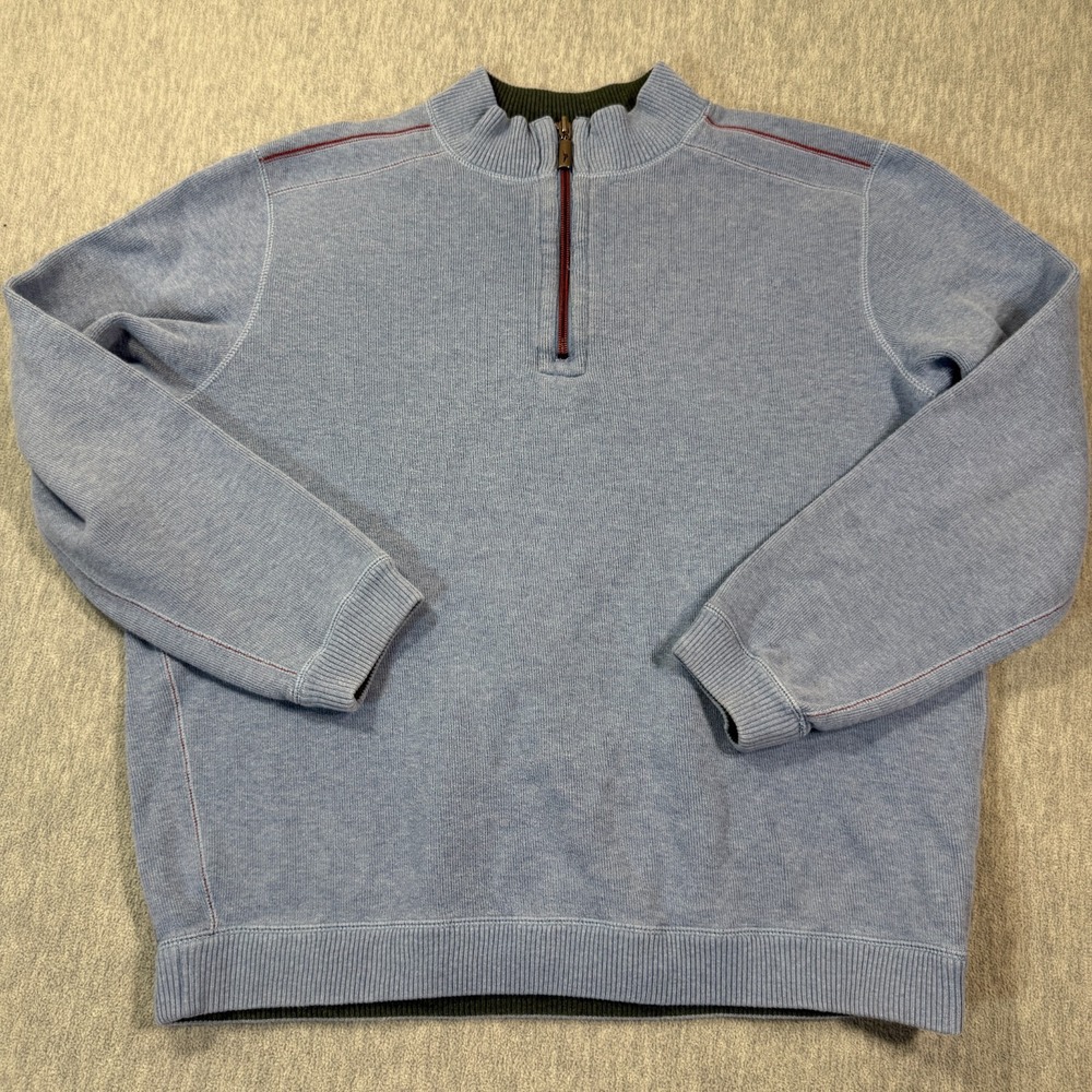 Tommy Bahama Sweatshirt Men Large Quarter Zip Pullover Knit‎ Cotton Reversible